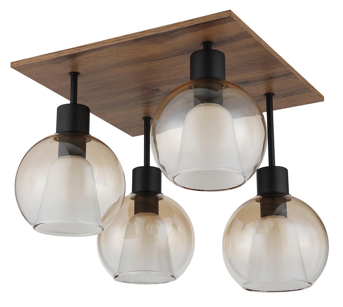Deckenleuchte Barry L: 43 cm Klar Schwarz Dunkelbraun - Klar/Dunkelbraun, Basics, Glas/Holzwerkstoff (43/43/38cm) - Globo