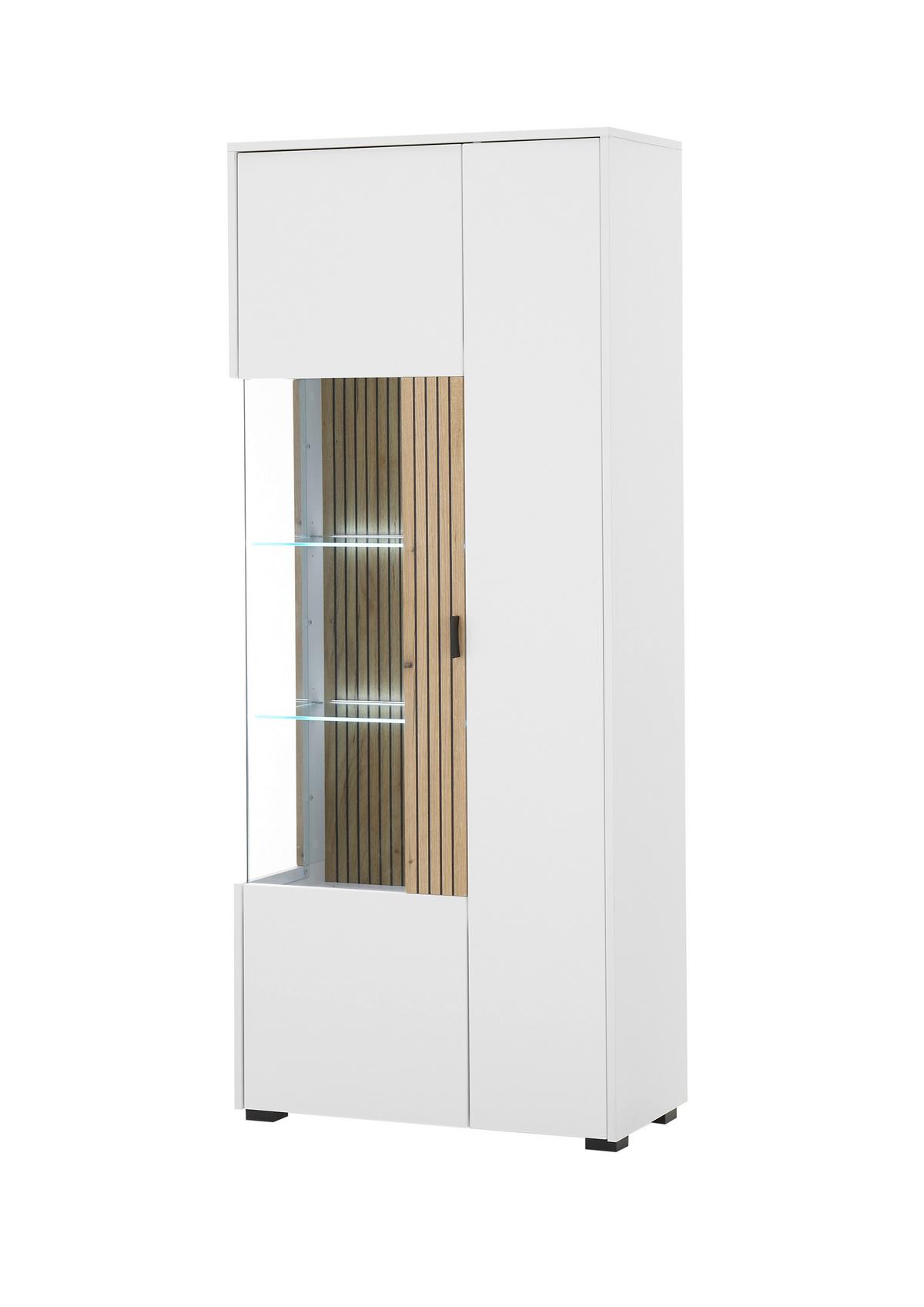 Vitrine Hudson Weiß/Eichefarben B: 75 cm - Eichefarben/Schwarz, Design, Glas/Holzwerkstoff (75/180/38cm) - MID.YOU