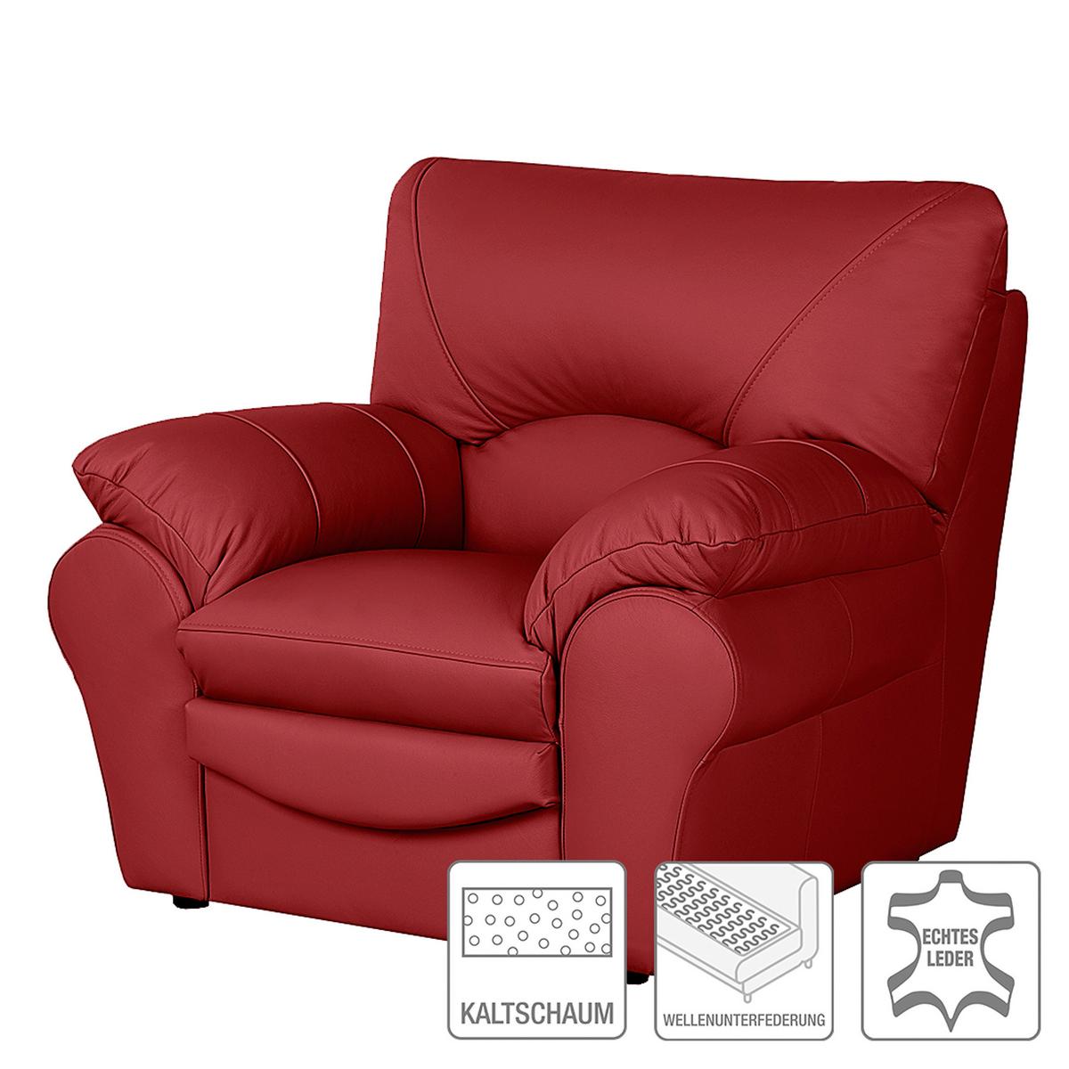 Sessel Oslo Rot B: 105 Cm - Rot/Schwarz, Design, Leder (105/92/85cm) - Livetastic