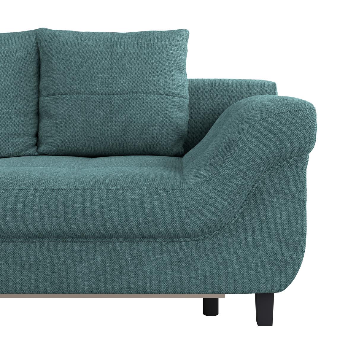 Ecksofa Mendoza - Petrol/Schwarz, Design, Textil (197/309cm) - Ondega