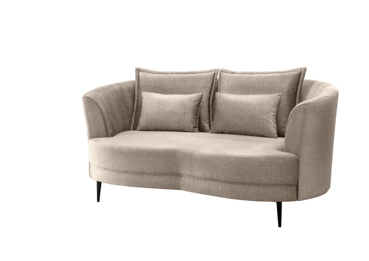 2-Sitzer-Sofa Beige Velours, Rücken Echt B: 179 cm - Beige/Schwarz, MODERN, Textil (179/85/101cm) - Livetastic