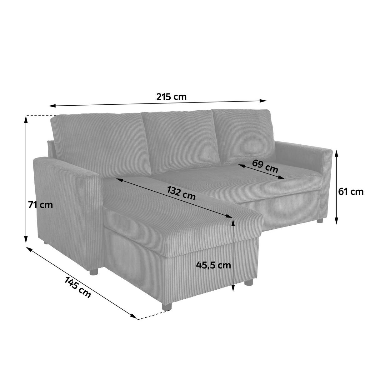 Ecksofa Mit Schlaffunktion Paris Anthrazit Cord 215x145cm - Anthrazit/Schwarz, Basics, Holz/Holzwerkstoff (215/145cm)