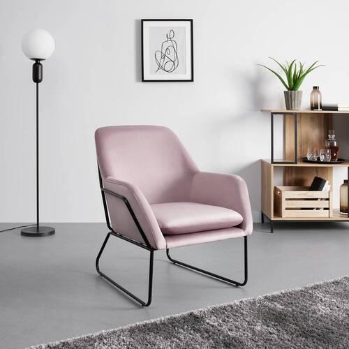 Čalouněné křeslo KEZIA, růžové - růžová/černá, Moderní, kov/textil (71/84cm) - Bessagi Home