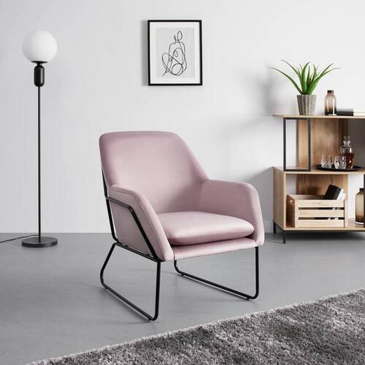 Čalouněné křeslo KEZIA, růžové - růžová/černá, Moderní, kov/textil (71/84cm) - Bessagi Home
