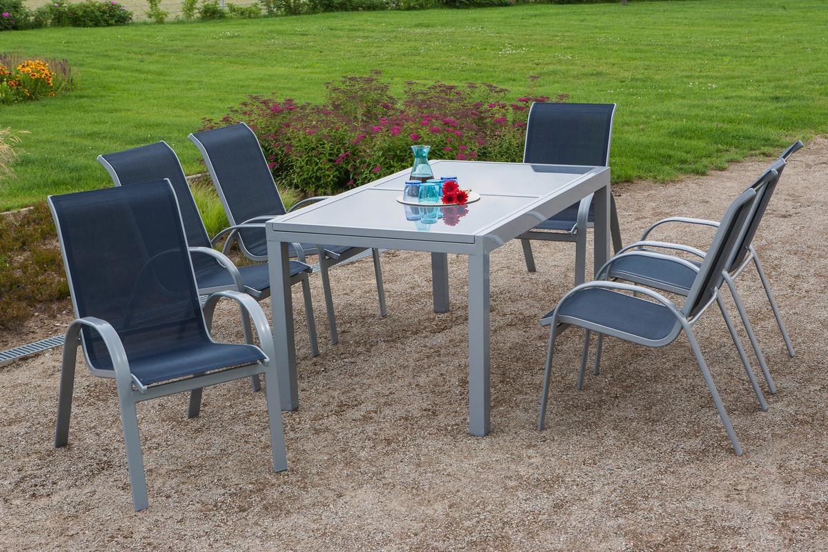 Loungegarnitur Amalfi 7-tlg Aus Aluminium - Blau/Silberfarben, MODERN, Textil/Metall - Gardenson