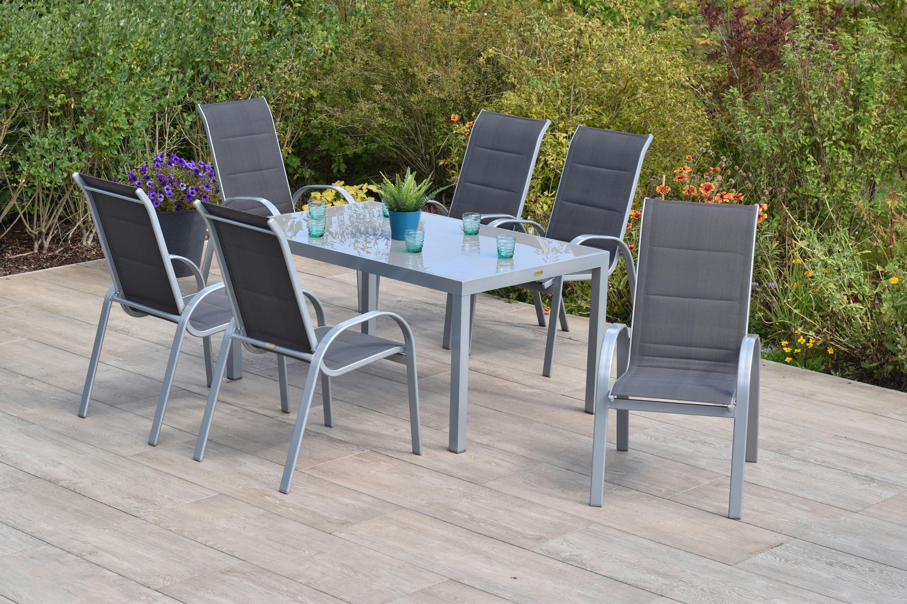 Gartengarnitur 7-Tlg Di Lusso aus Aluminium - Anthrazit/Silberfarben, MODERN, Textil/Metall - Gardenson