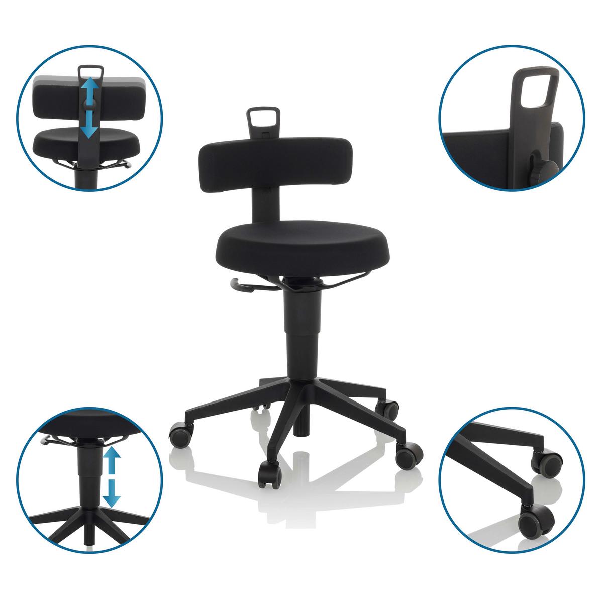 Bürohocker Top Work Flex - Schwarz, Basics, Kunststoff/Textil (40/74-86/46cm) - MID.YOU