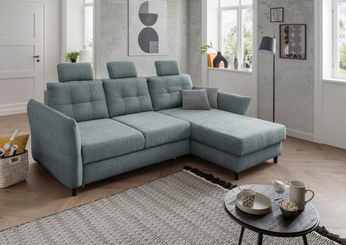 Ecksofa Brizzini Mintgrau S: 250-280/176 Cm - Mintgrau/Blau, MODERN, Holz/Textil (250-280/176cm) - Livetastic