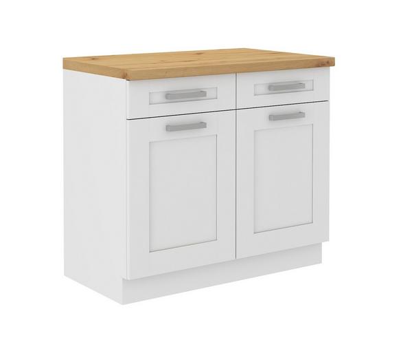 Weißer Küchenunterschrank in Kassettenoptik