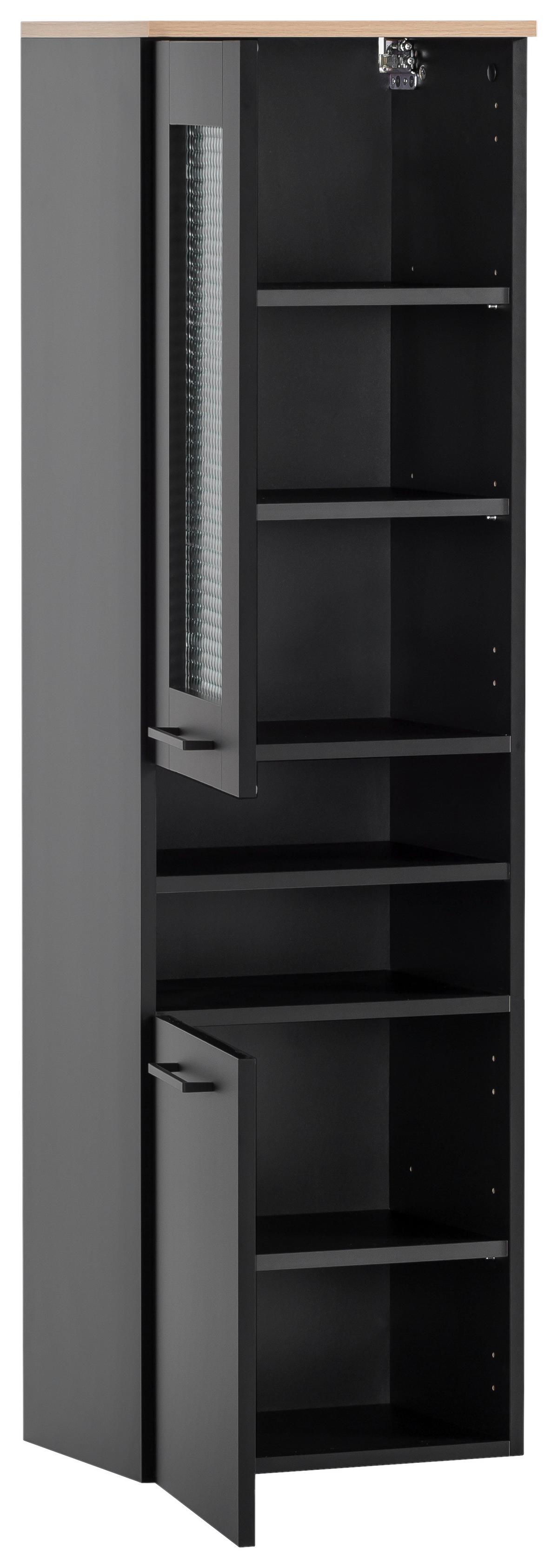 Midischrank Malte H 400 - Schwarz/Eiche Artisan, MODERN, Glas/Holzwerkstoff (40,/138,3/32cm) - MID.YOU