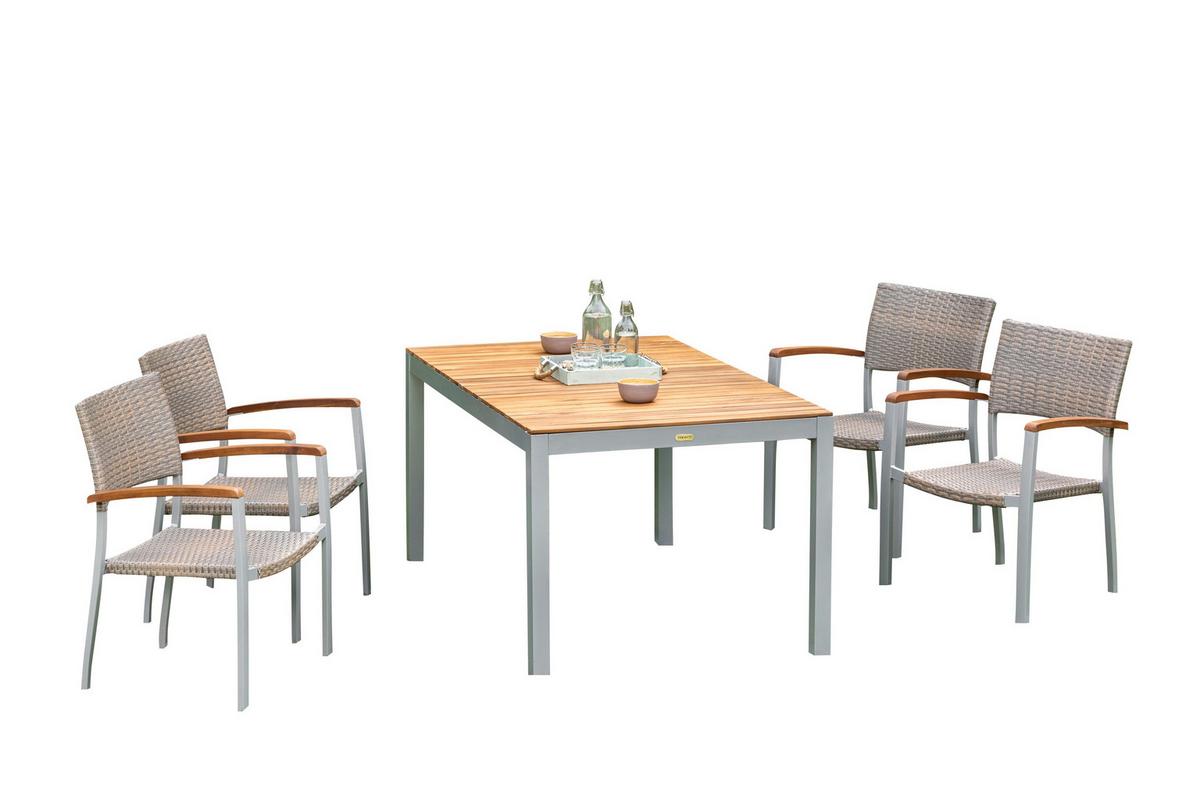 Gartengarnitur 5-Tlg. Silano Alu/Holz/Kunststoff - Beige/Silberfarben, ROMANTIK / LANDHAUS, Holz/Kunststoff - Gardenson