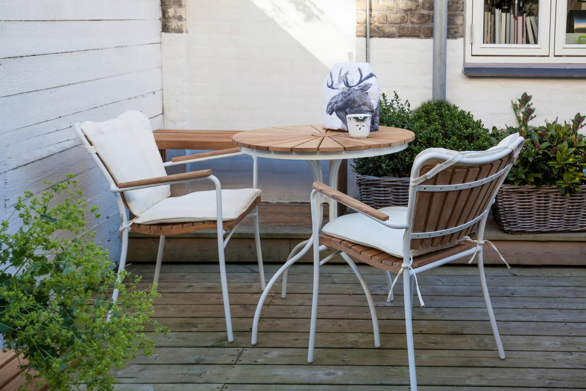 Gartentisch Ellen Teakholz /Metall ⌀ 80 cm - Weiß Hochglanz/Teakfarben, KONVENTIONELL, Holz/Metall (80/80/74cm) - Gardenson