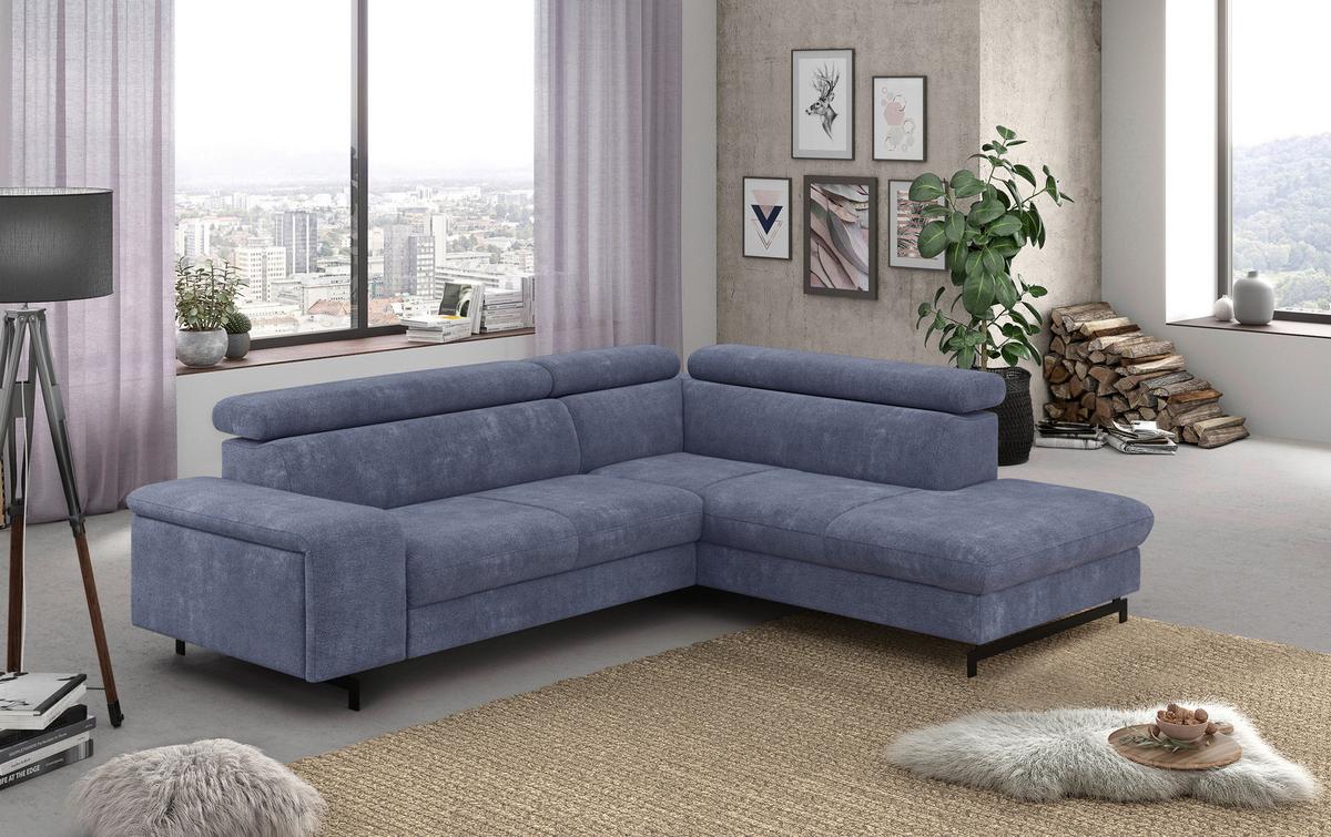 Ecksofa mit Bettkasten Emma Blau 262x215 cm - Blau/Schwarz, Textil (262/215cm) - MID.YOU