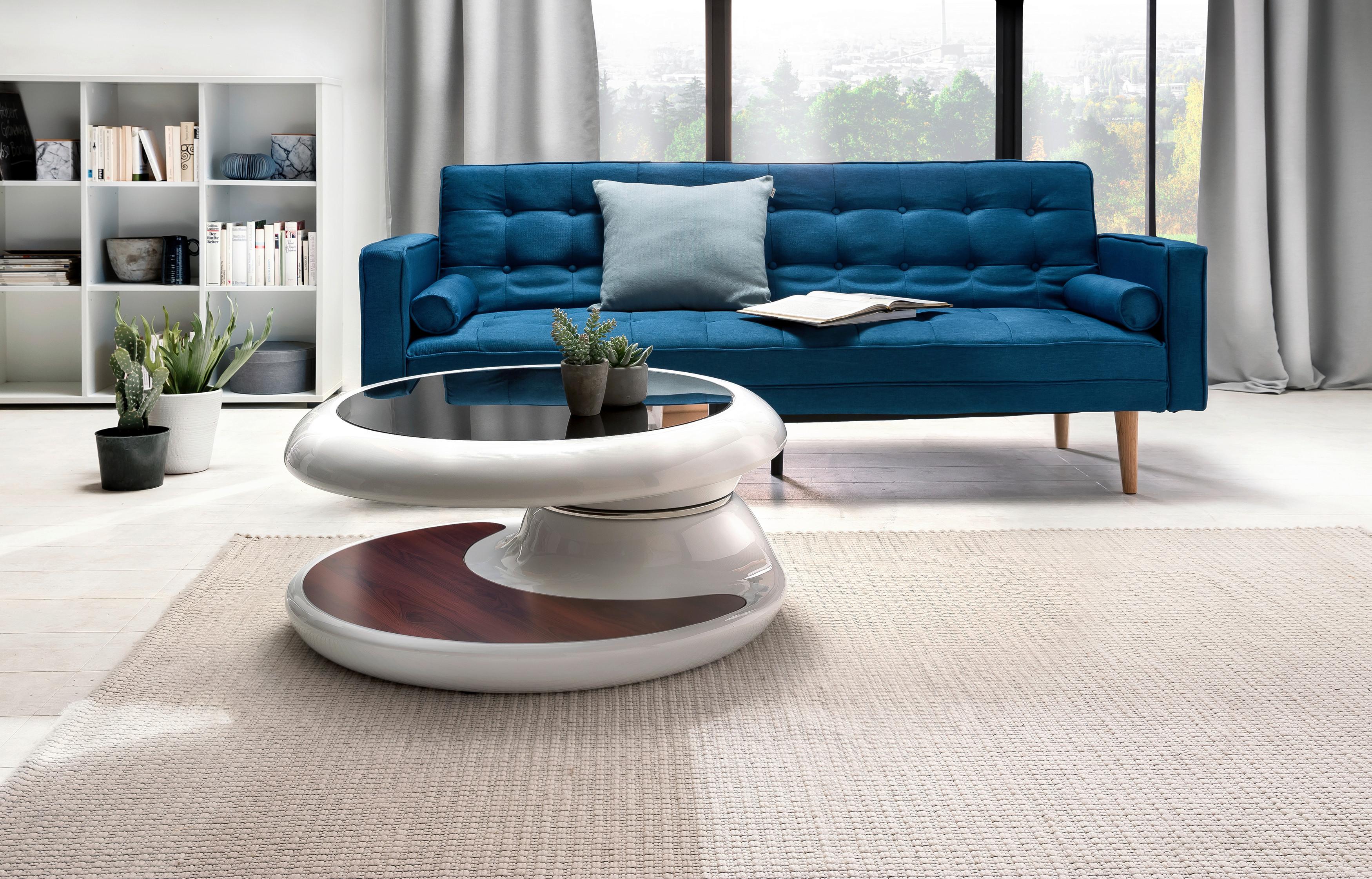 Couchtisch Braun/Schwarz/Weiß L: 90 cm - Weiß Hochglanz/Schwarz, Design, Glas/Kunststoff (90/90/42cm) - Livetastic