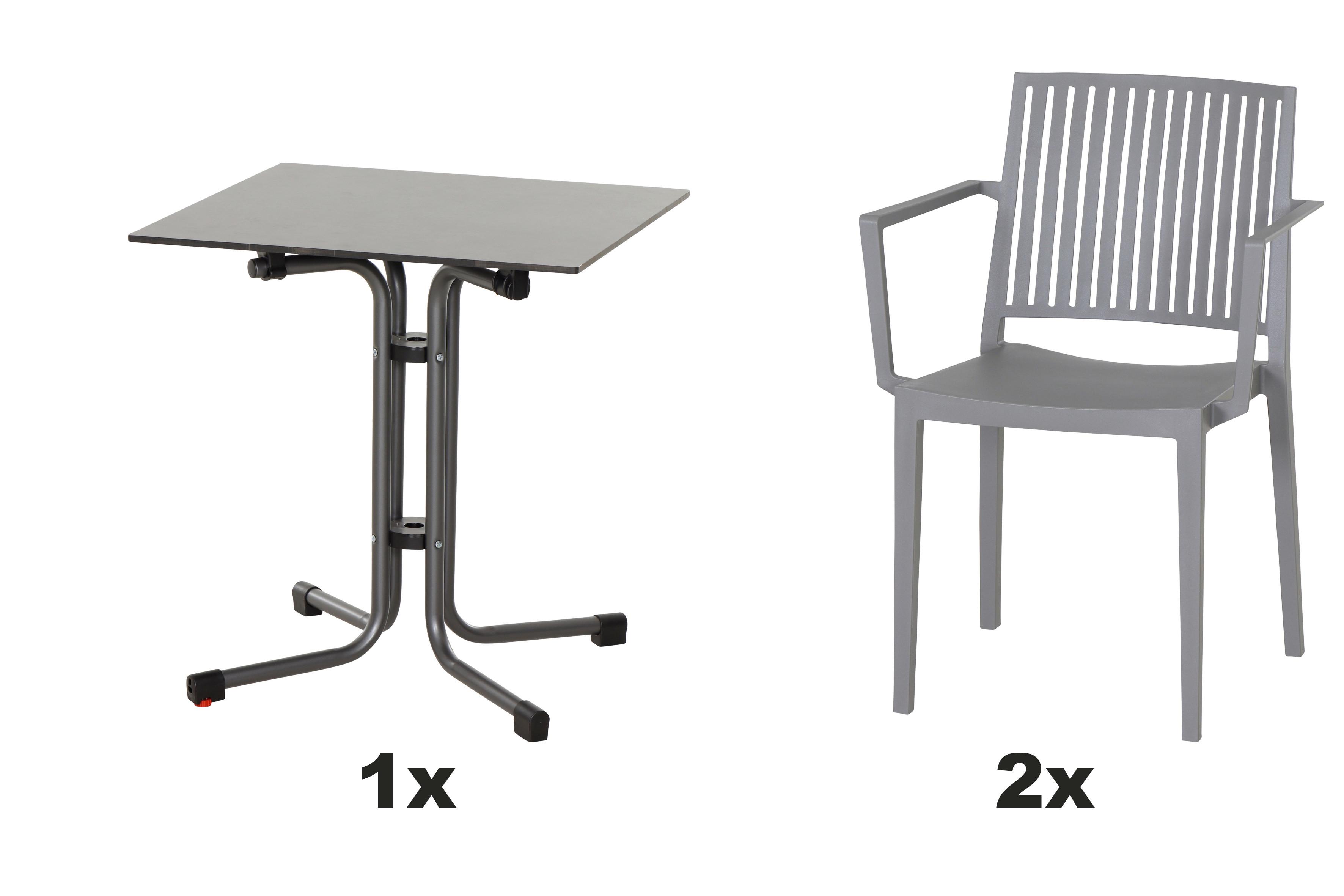Gartengarnitur T20218 - Anthrazit/Grau, Basics, Holzwerkstoff/Kunststoff (65/80/65cm) - Siena Garden