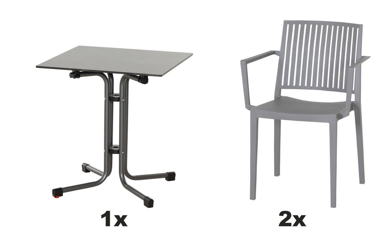 Gartengarnitur T20218 - Anthrazit/Grau, Basics, Holzwerkstoff/Kunststoff (65/80/65cm) - Siena Garden