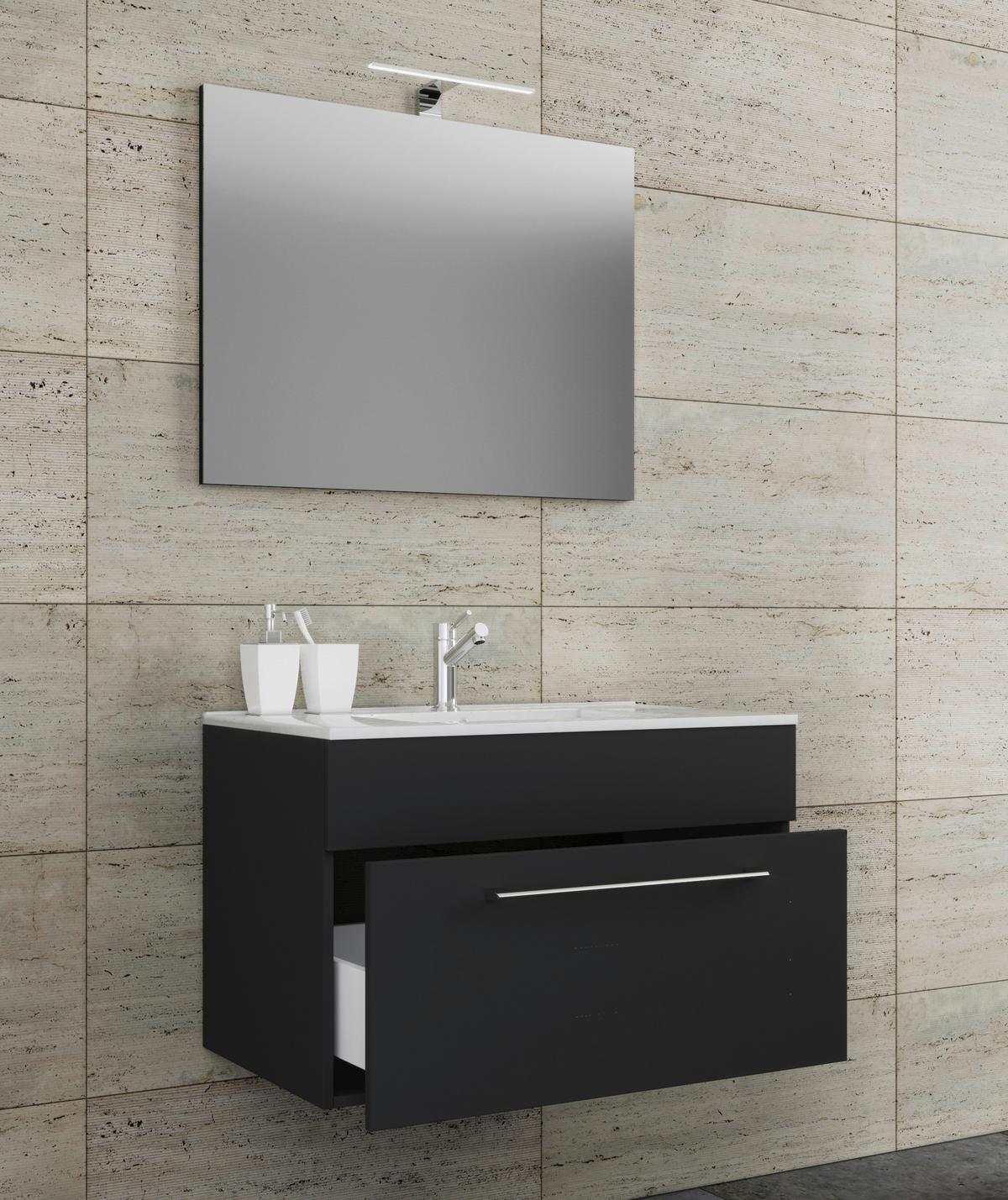 Waschtischkombi Badinos Schwarz B: 60 cm - Schwarz/Weiß, MODERN, Keramik/Holzwerkstoff (60cm) - MID.YOU