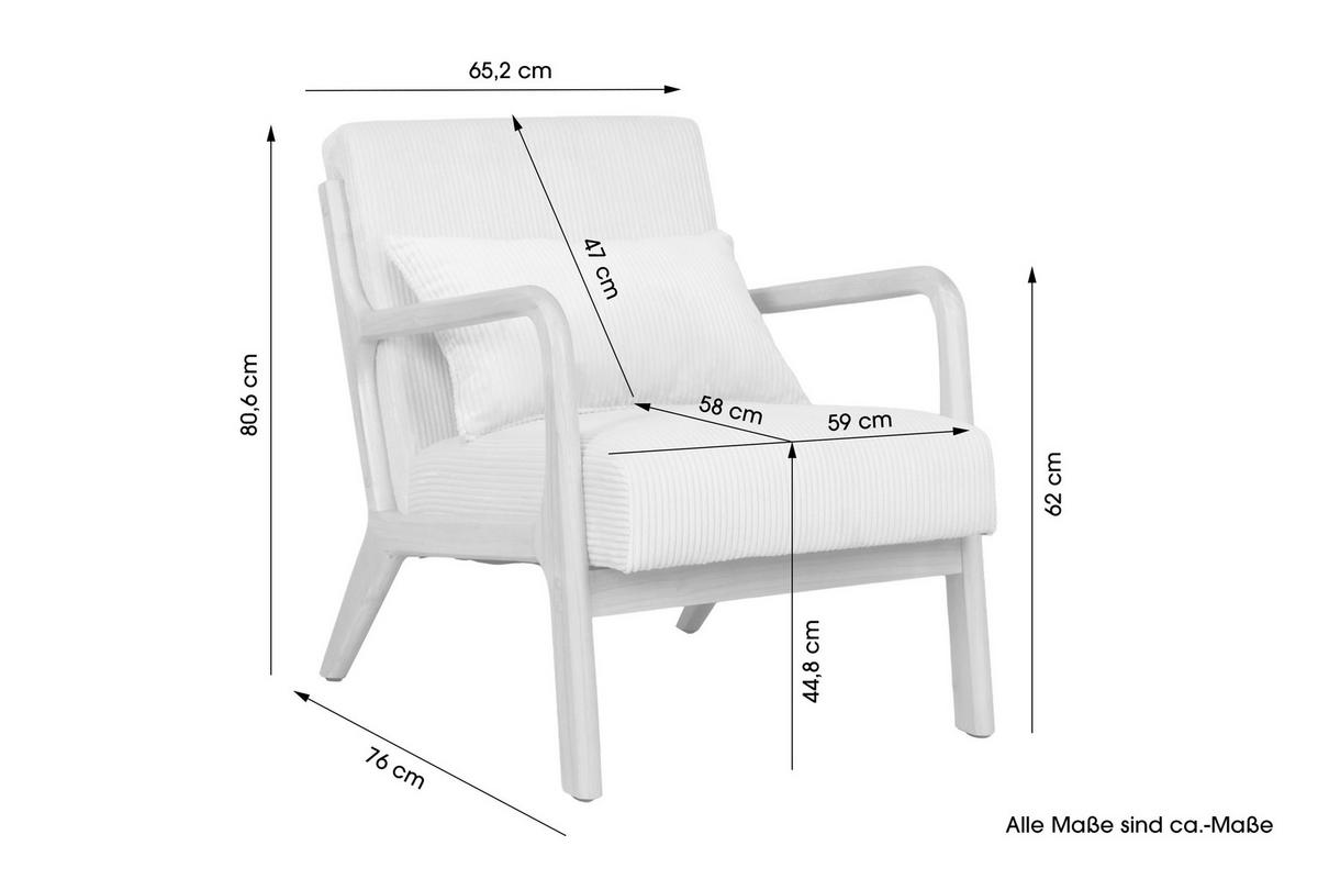 Sessel Nohr Elfenbeinfarben B: 65 cm - Elfenbein/Braun, Basics, Holz/Textil (65/81/76cm) - MID.YOU