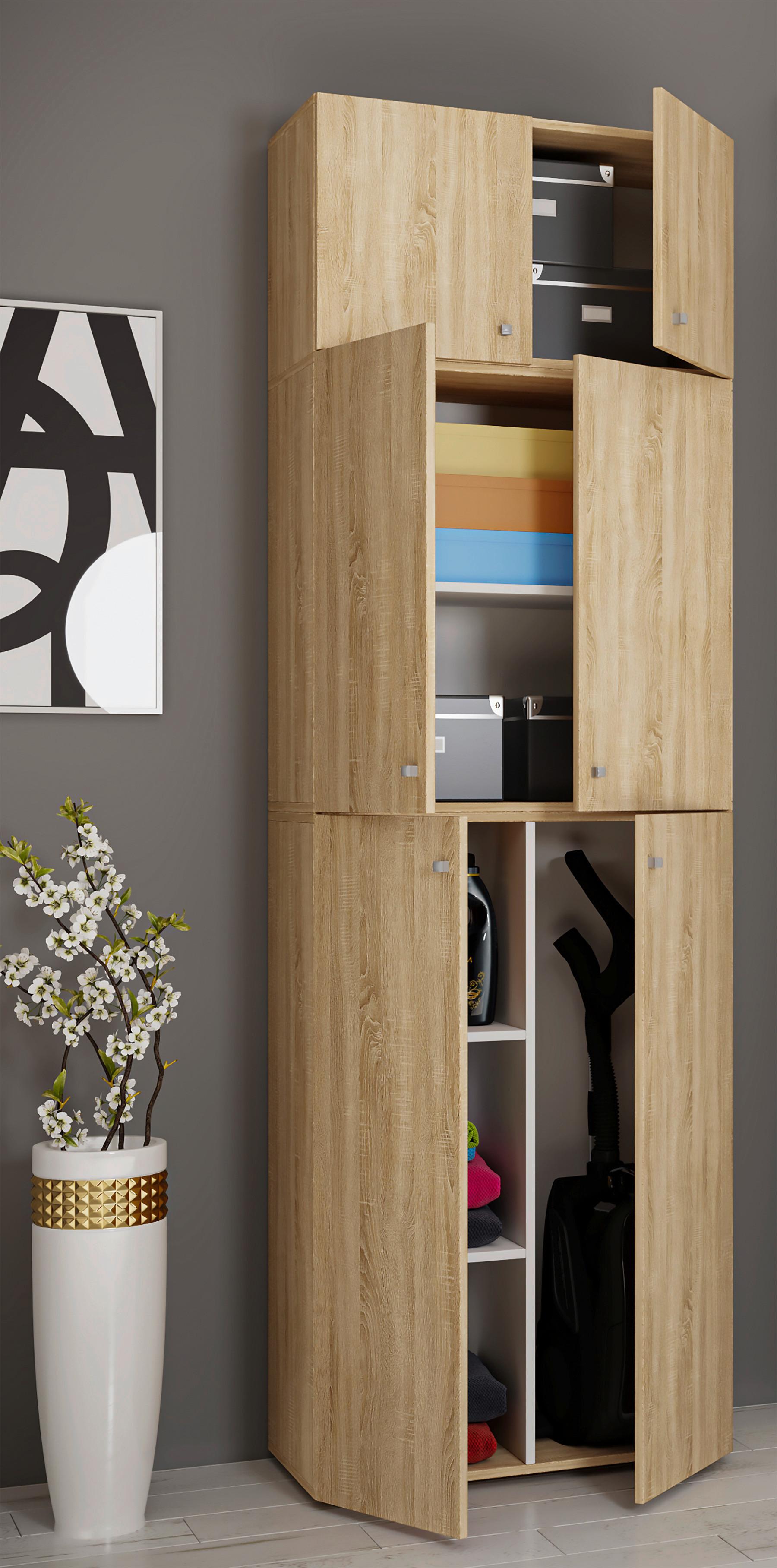 Mehrzweckschrank Lona XXL Eiche Dekor BxH: 70/223 cm - Schwarz/Sonoma Eiche, MODERN, Holzwerkstoff (70/223/39cm) - MID.YOU