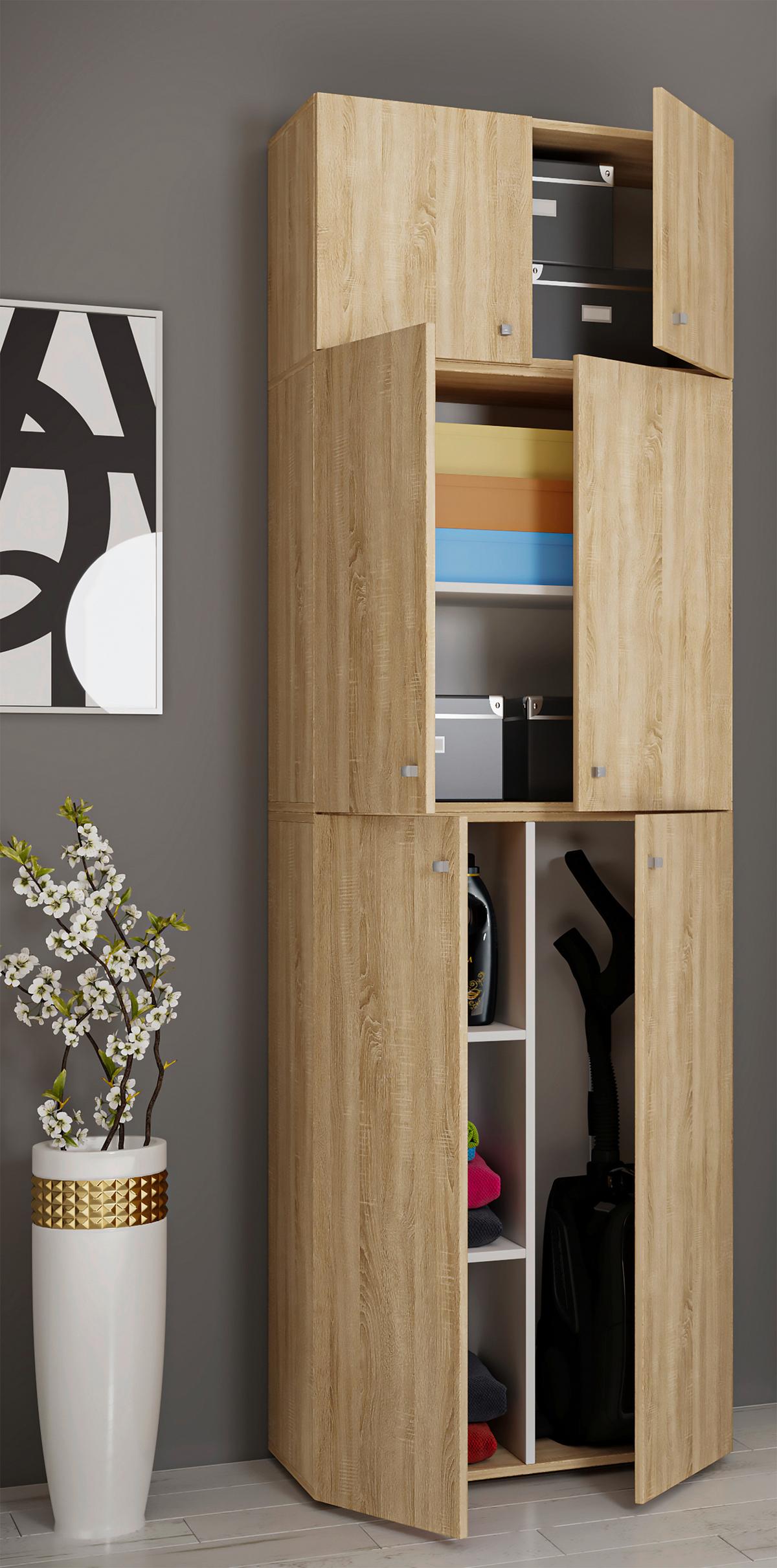 Mehrzweckschrank Lona Xxl Eiche Dekor Bxh: 70/223 Cm - Schwarz/Sonoma Eiche, MODERN, Holzwerkstoff (70/223/39cm) - MID.YOU