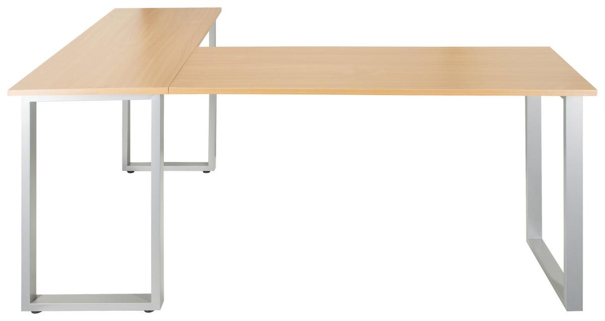 Eckschreibtisch B: 120 cm Workspace Basic - Silberfarben/Buchefarben, Basics, Holzwerkstoff/Metall (165/120/75cm) - MID.YOU