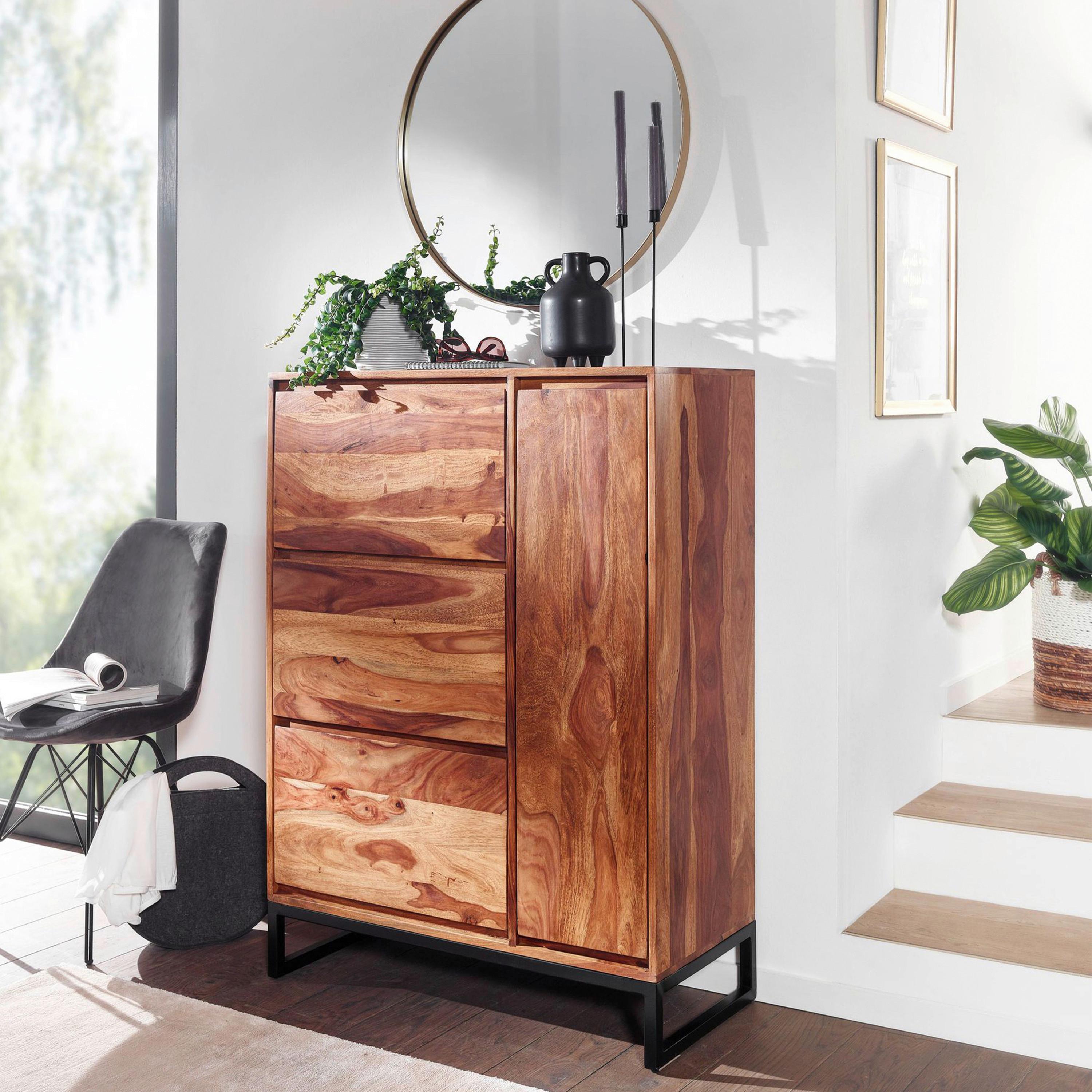 Sideboard Sheesham Sheeshamfarben B: 88 Cm - Sheeshamfarben/Schwarz, Design, Holz (88/120/40cm) - MID.YOU