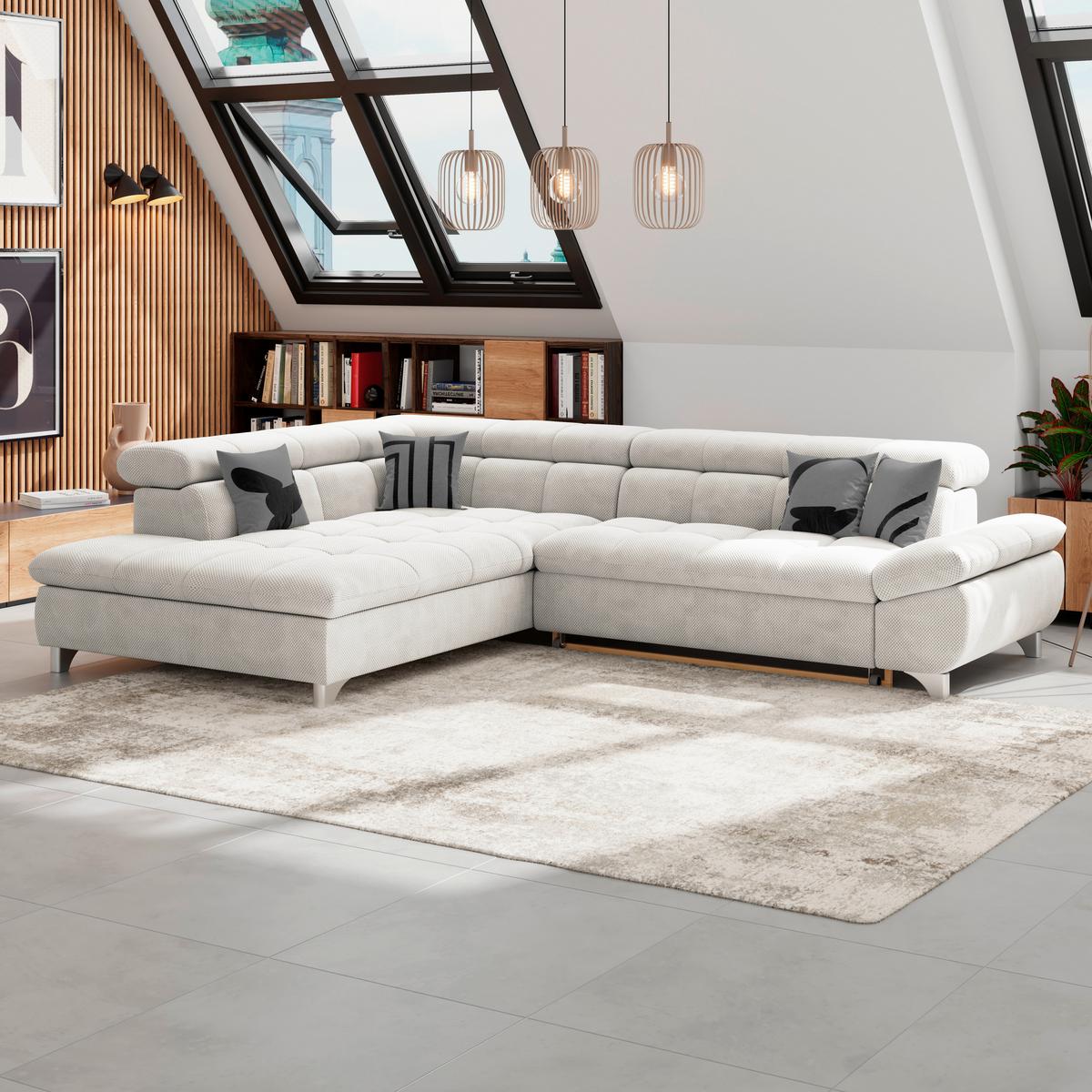 Ecsofa Gemini Creme, B: 312cm - Chromfarben/Creme, KONVENTIONELL, Textil (234/312cm)