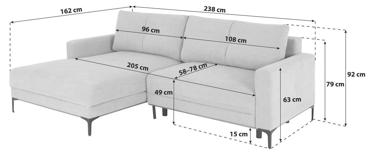 Ecksofa Mit Schlaffunktion Bergamo Lattefarben - Beige/Schwarz, MODERN, Textil (162/238cm) - Ondega