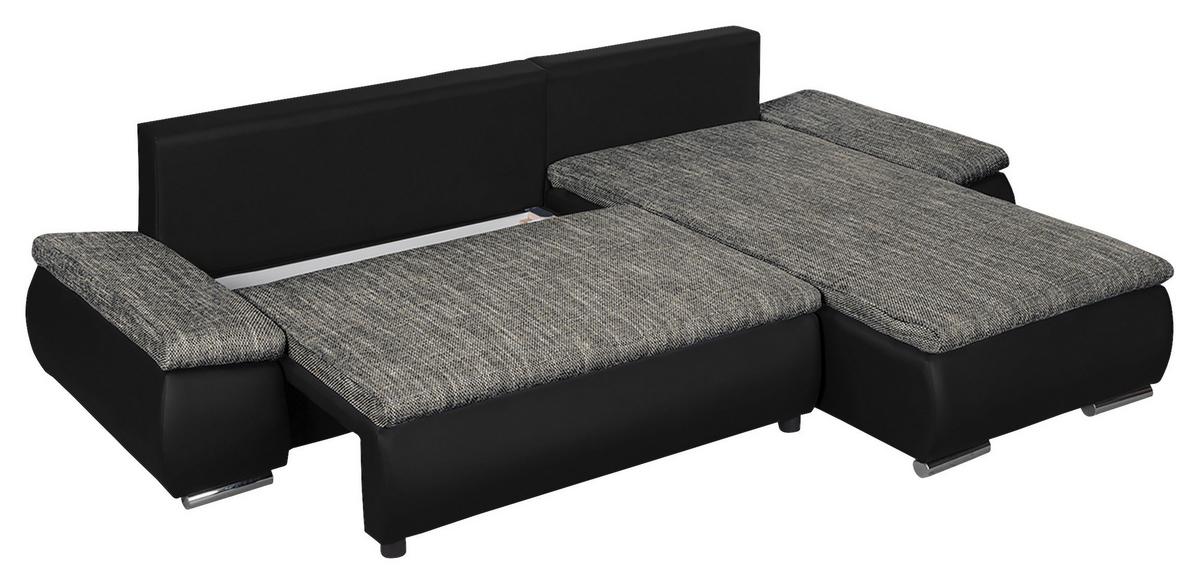 Ecksofa Acra Grau, Schwarz S:266x175cm - Chromfarben/Schwarz, Design, Textil (266/175cm) - Livetastic