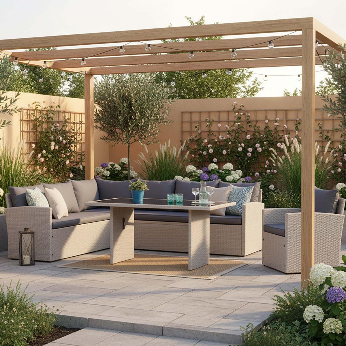 Gartenset Lanzarote - Grau, MODERN, Kunststoff/Textil - Gardenson