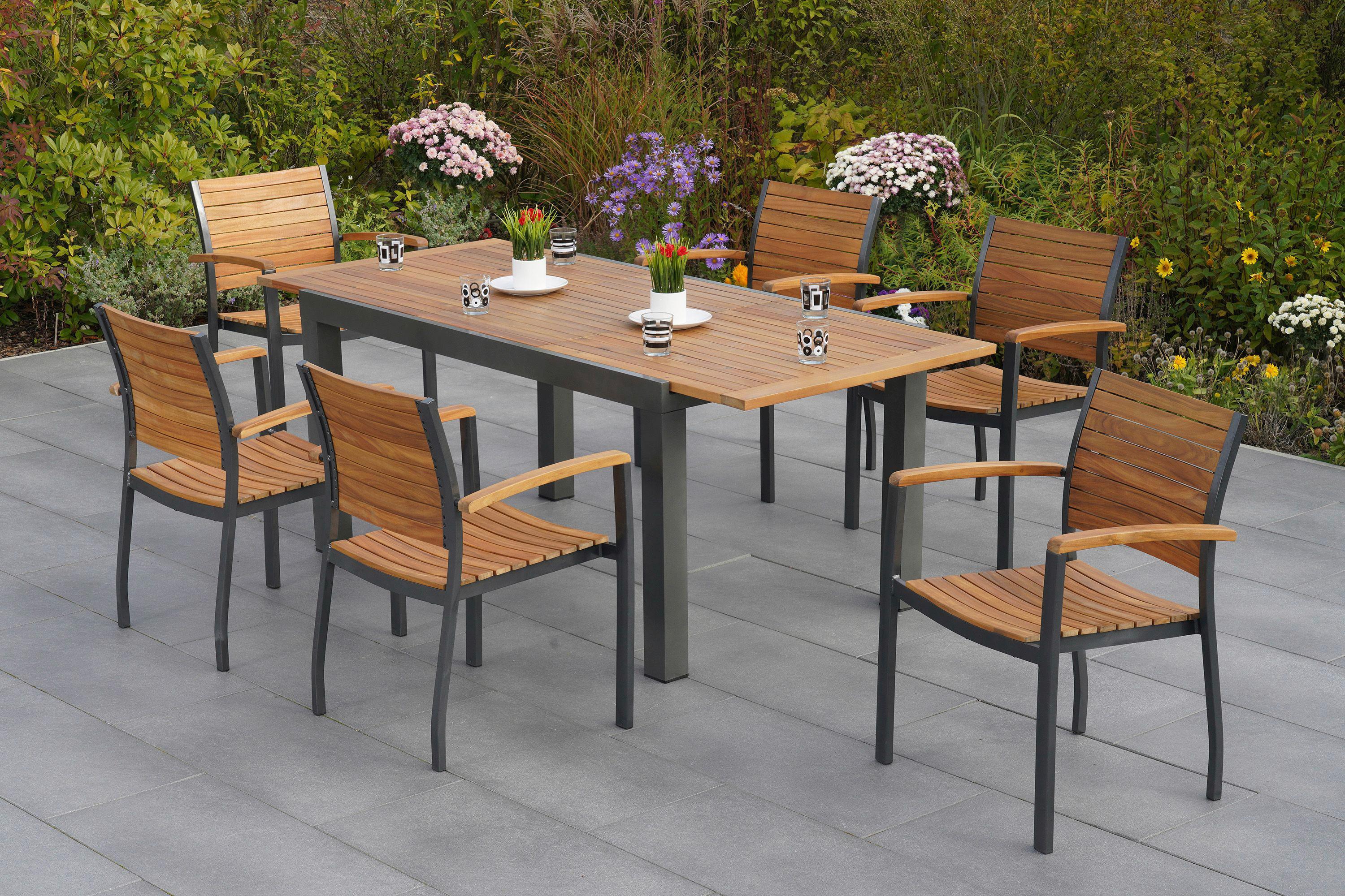 Gartengarnitur Santorin - Graphitfarben/Naturfarben, MODERN, Holz/Metall - Gardenson
