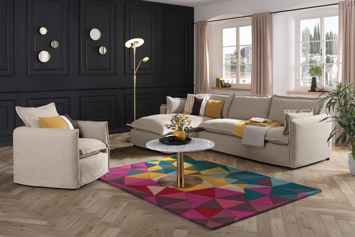 Ecksofa Toscana - Beige/Schwarz, Trend, Textil (165/295cm) - Livetastic