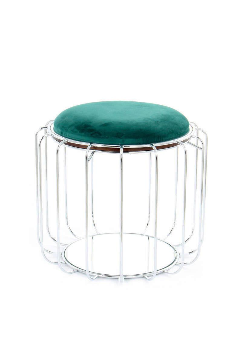 Beistelltisch/Pouf 2 in 1 Comfortable Silber/Dunkelgrün - Dunkelgrün/Silberfarben, Basics, Glas/Holzwerkstoff (50/50/45cm) - Kayoom