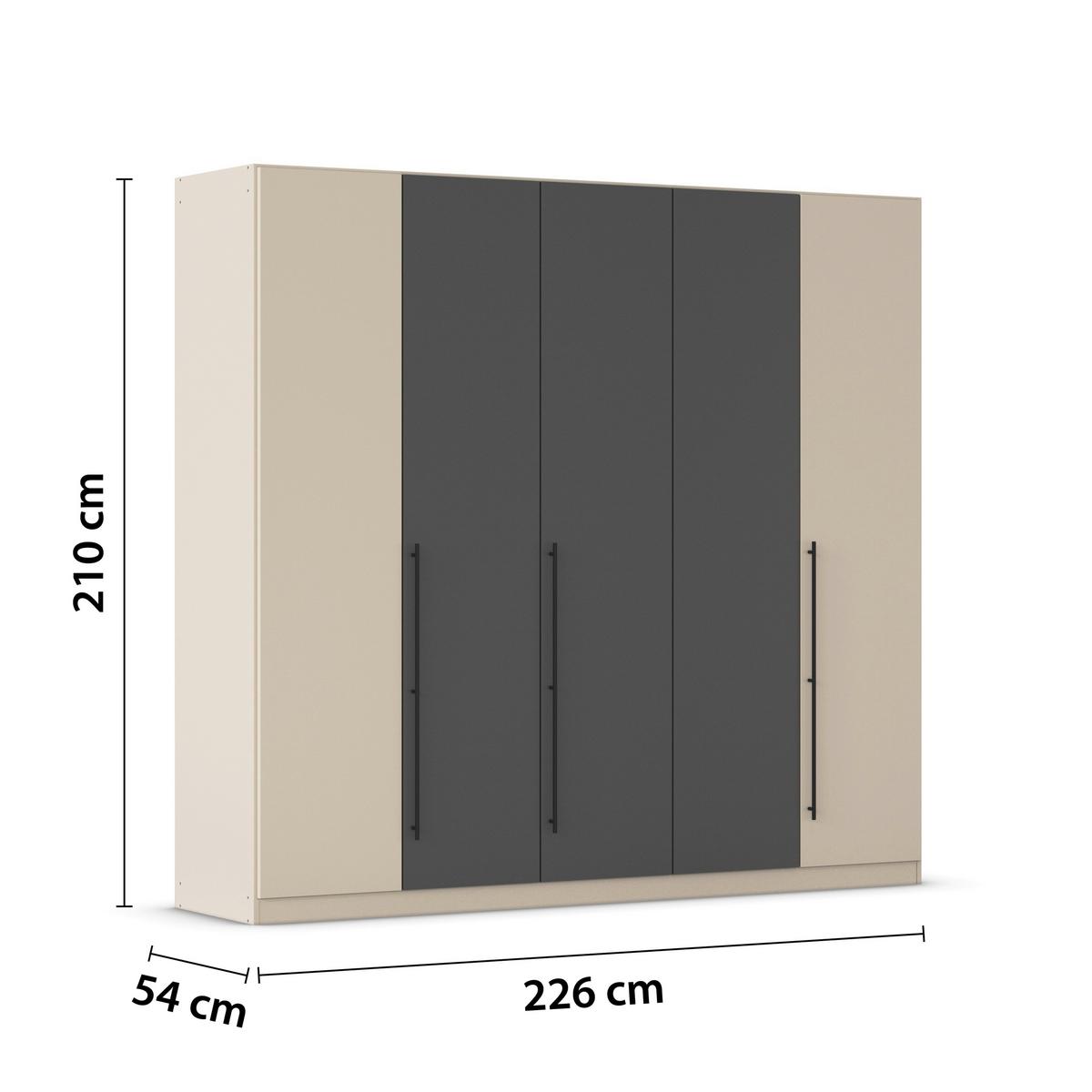Kleiderschrank Safari B: 226 cm - Champagner/Grau, KONVENTIONELL, Holzwerkstoff (226/210/54cm)