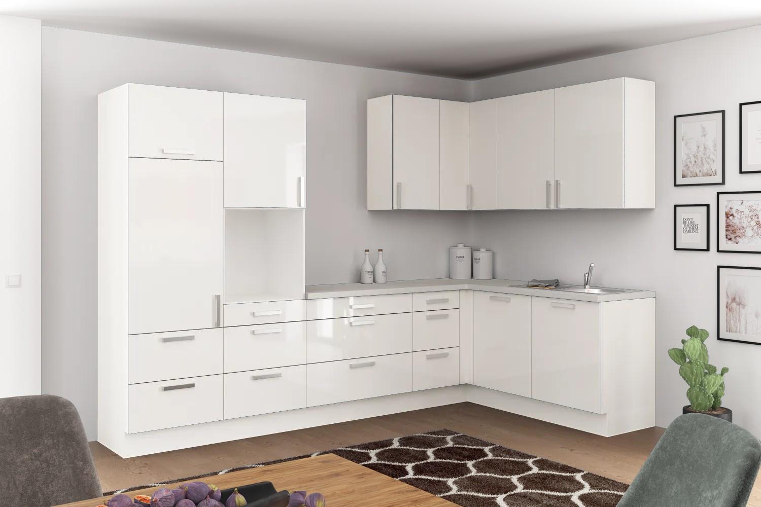 Eckküche Ip4050 Ohne Geräte 320x185 Cm Weiß Hochglanz - Weiß Hochglanz/Weiß, Basics (320/185cm)