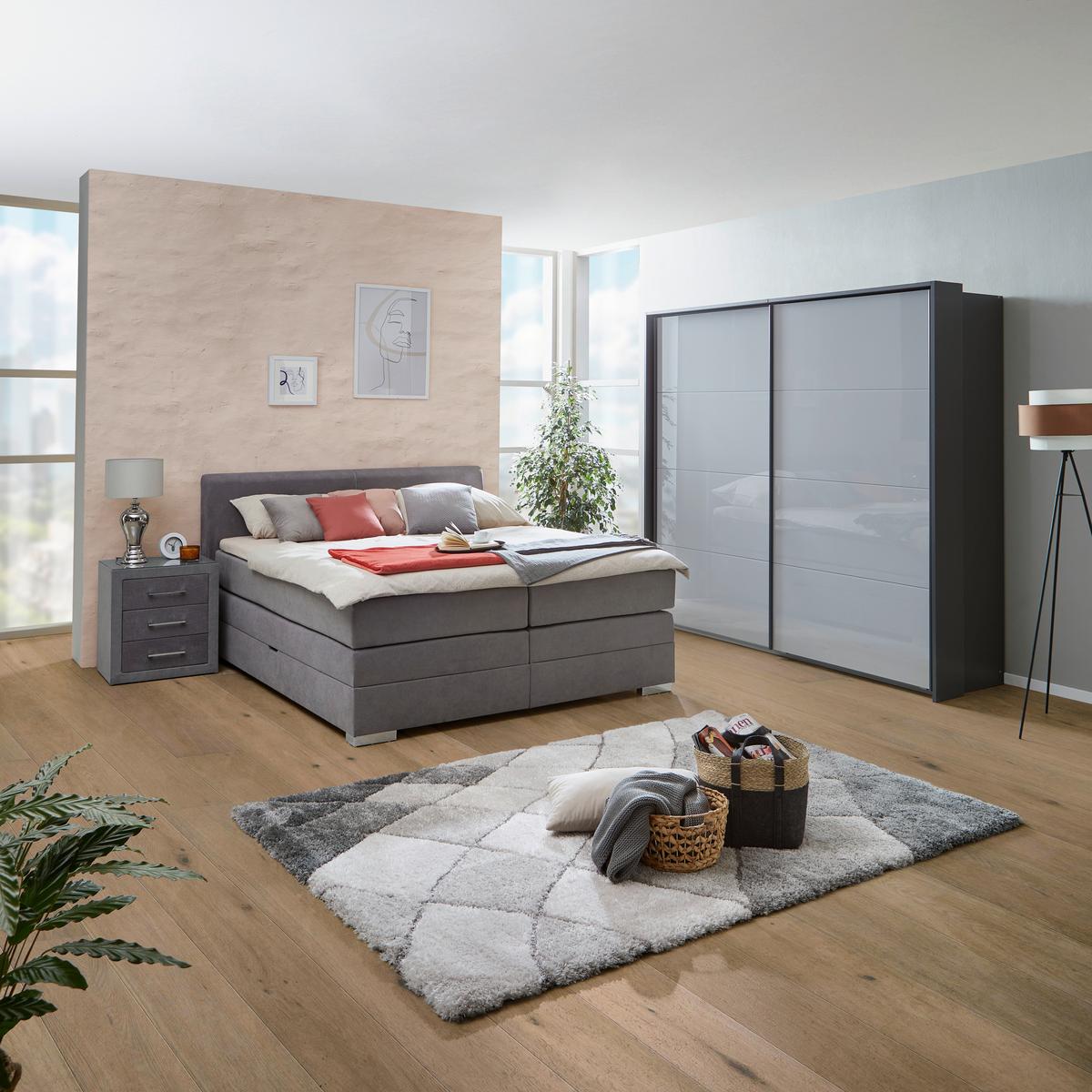 Skriňa s posuvnými dverami Feldkirch 9, 271/210 cm - sivá farba s vysokým leskom/tmavosivá, Modern, kov/kompozitné drevo (271/210/62cm)
