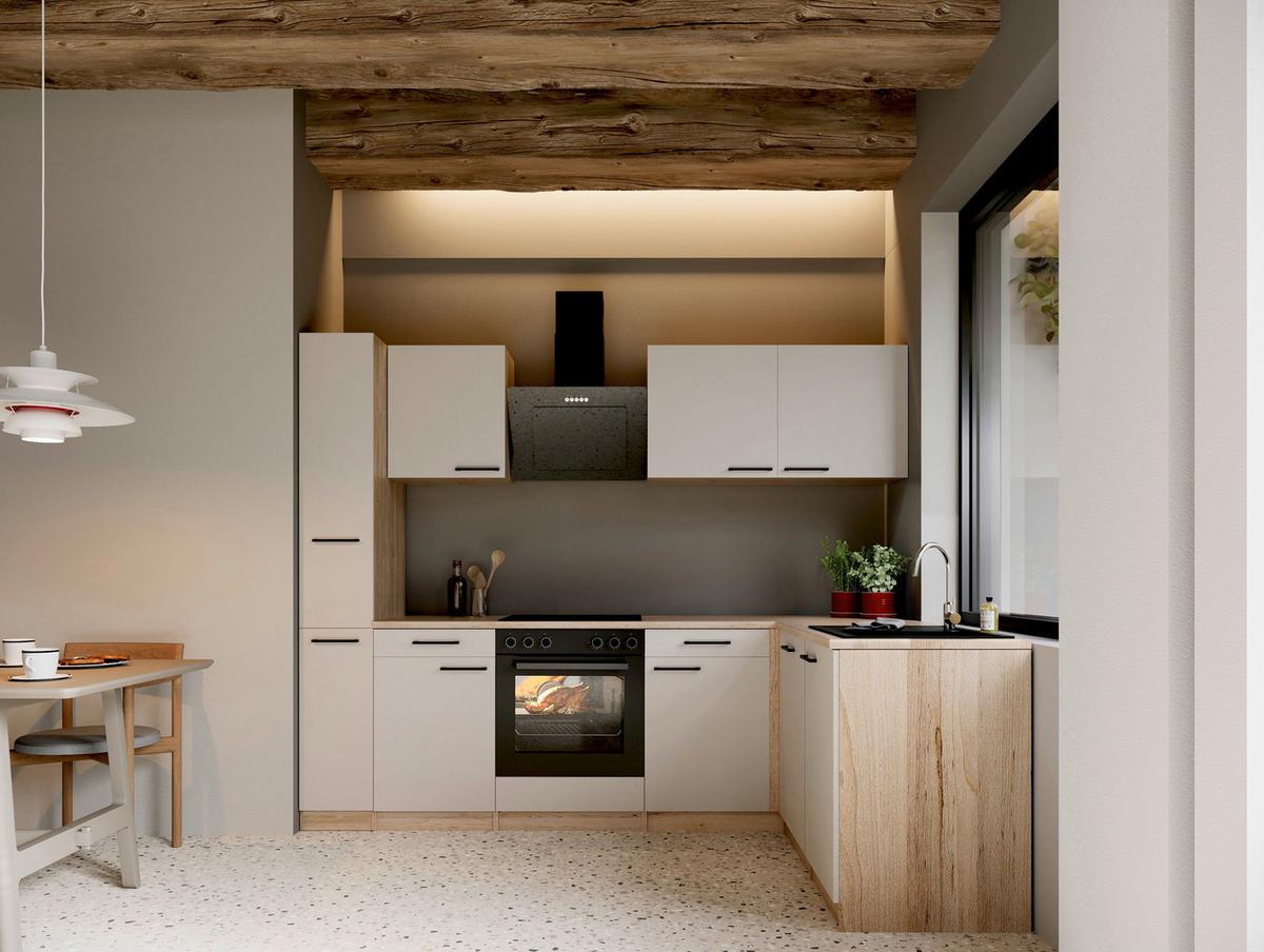 ECKKÜCHE Merle, Kaschmir S: 250x172cm - Kaschmir/Eichefarben, Trend, Holzwerkstoff (250/172cm) - Respekta