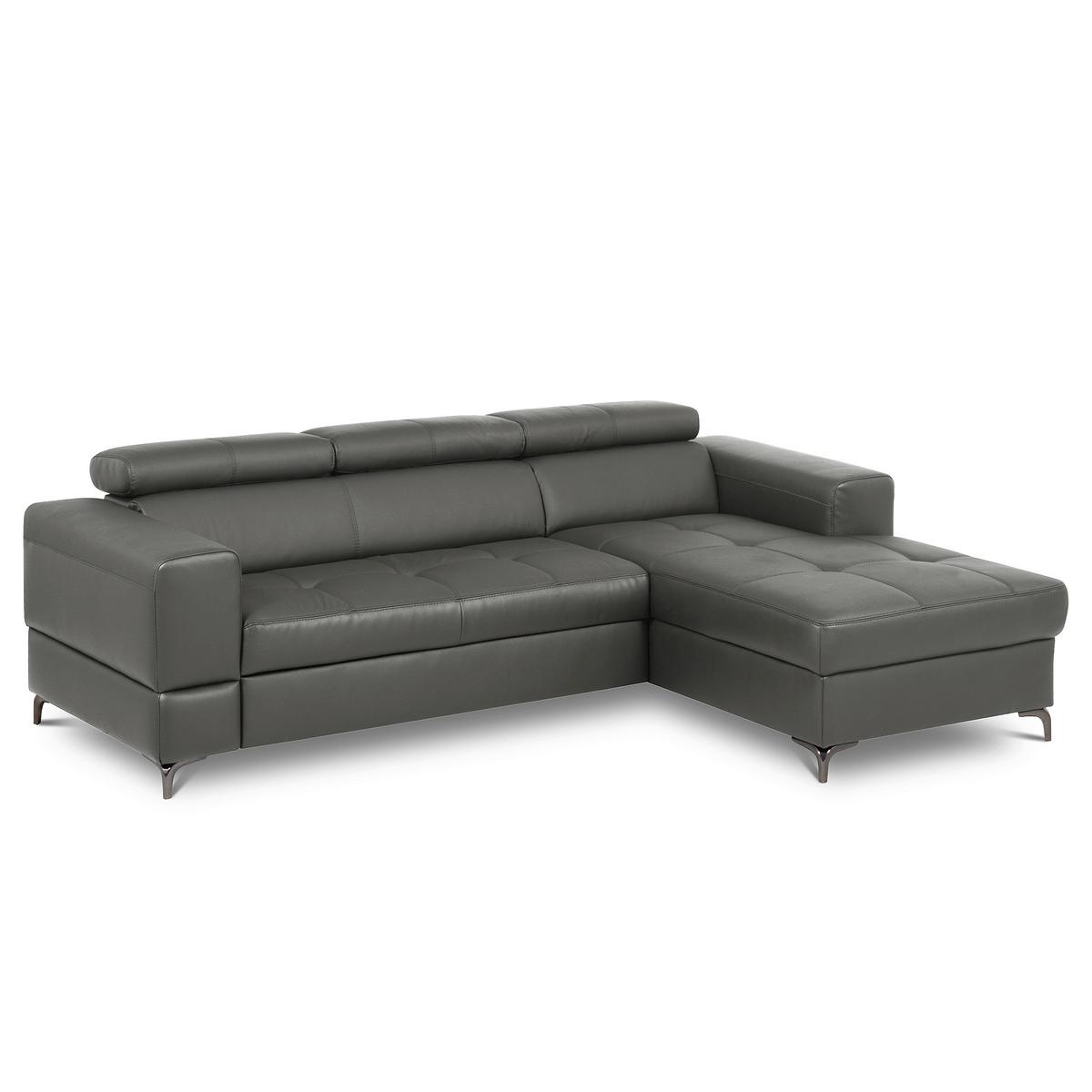 Ecksofa Torino Teilleder Anthrazit 247x173 - Anthrazit/Schwarz, Design, Leder/Textil (247/173cm) - Livetastic