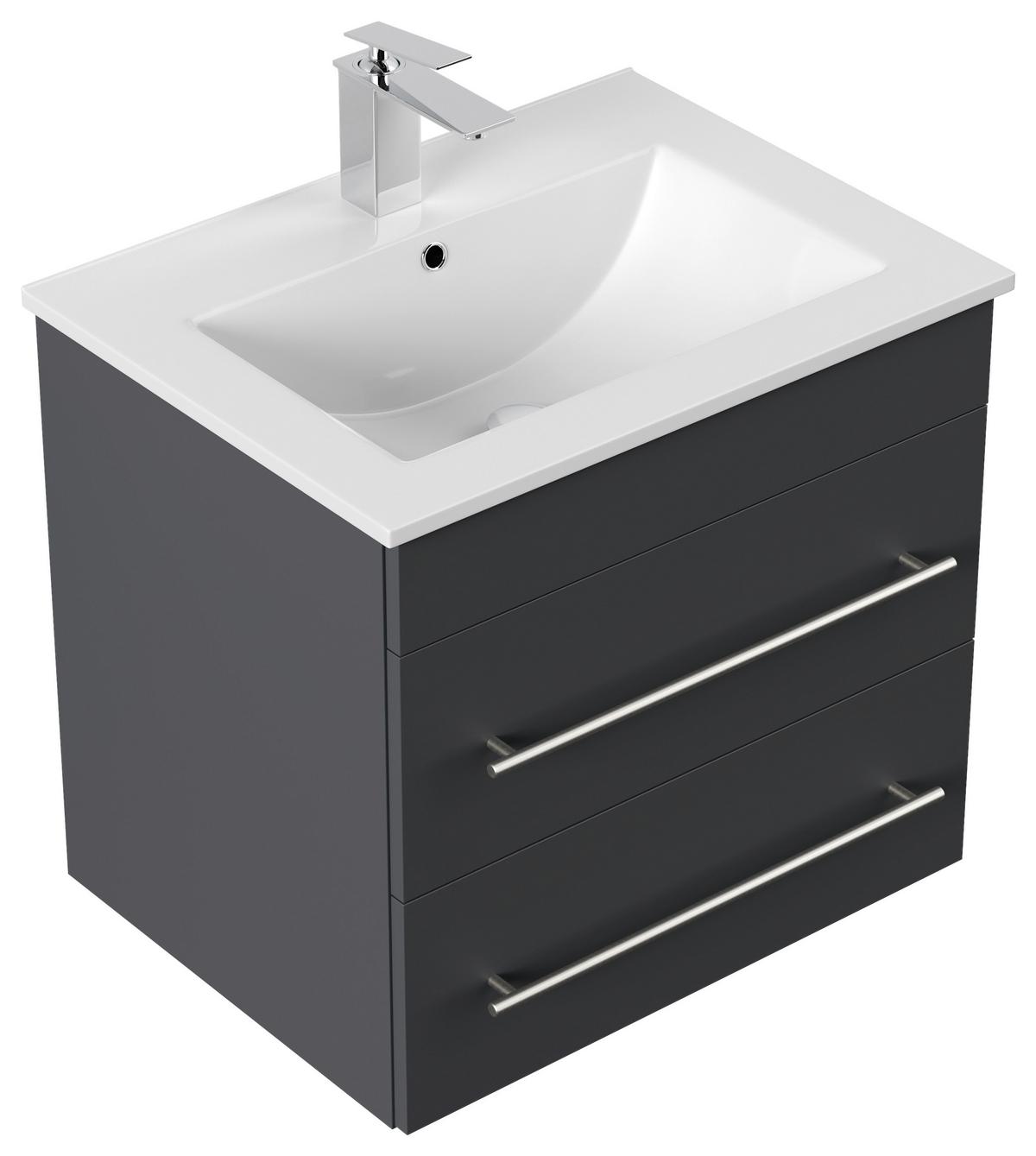 Waschtischkombi Apollo Graphitfarben B: 61,5 cm - Graphitfarben/Weiß, Basics, Keramik/Holzwerkstoff (61,5/56/46,5cm) - MID.YOU