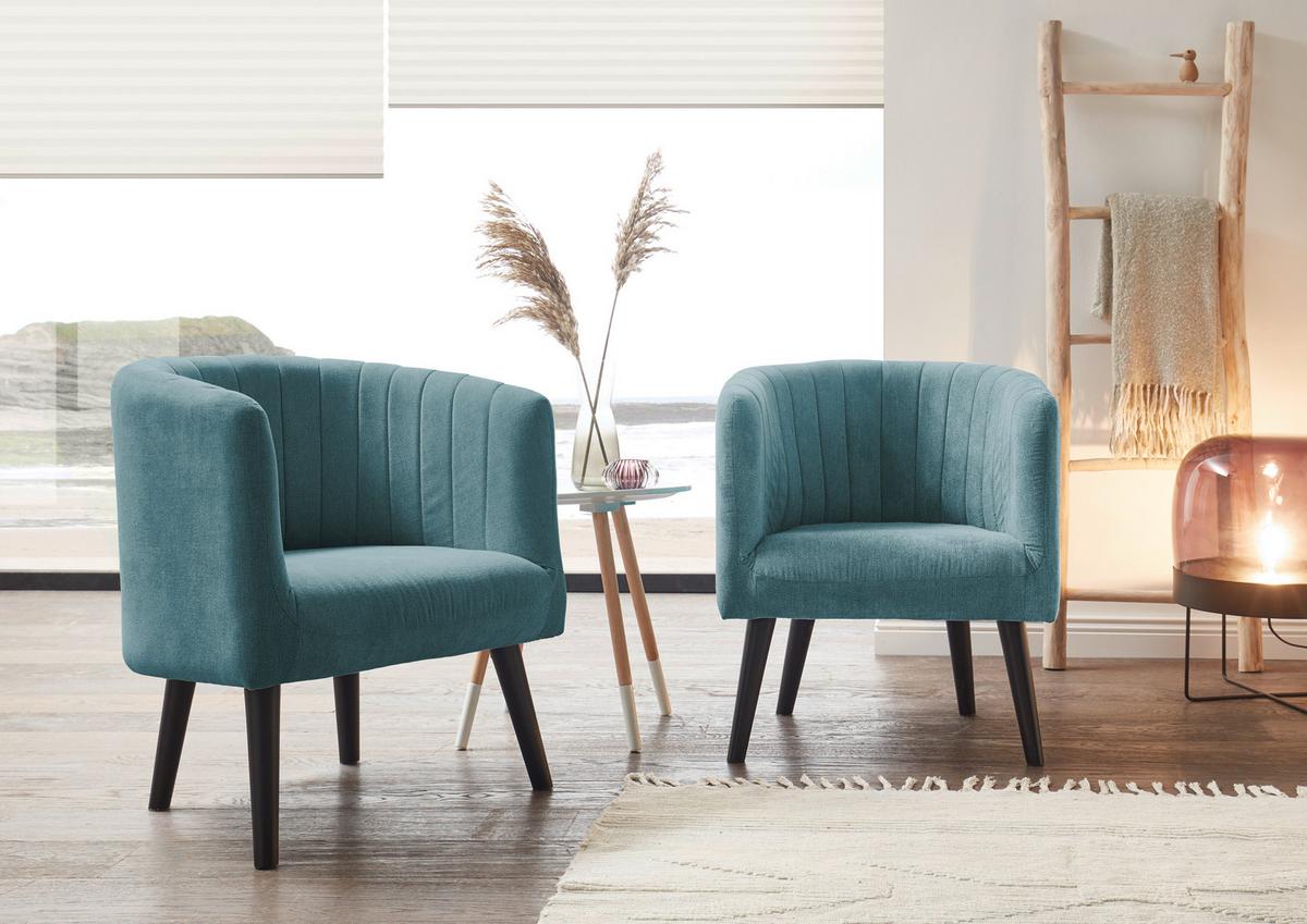 Polstersessel Mit Armlehnen Paul Velours Türkis - Türkis/Schwarz, Basics, Textil (61/82/58cm) - Livetastic