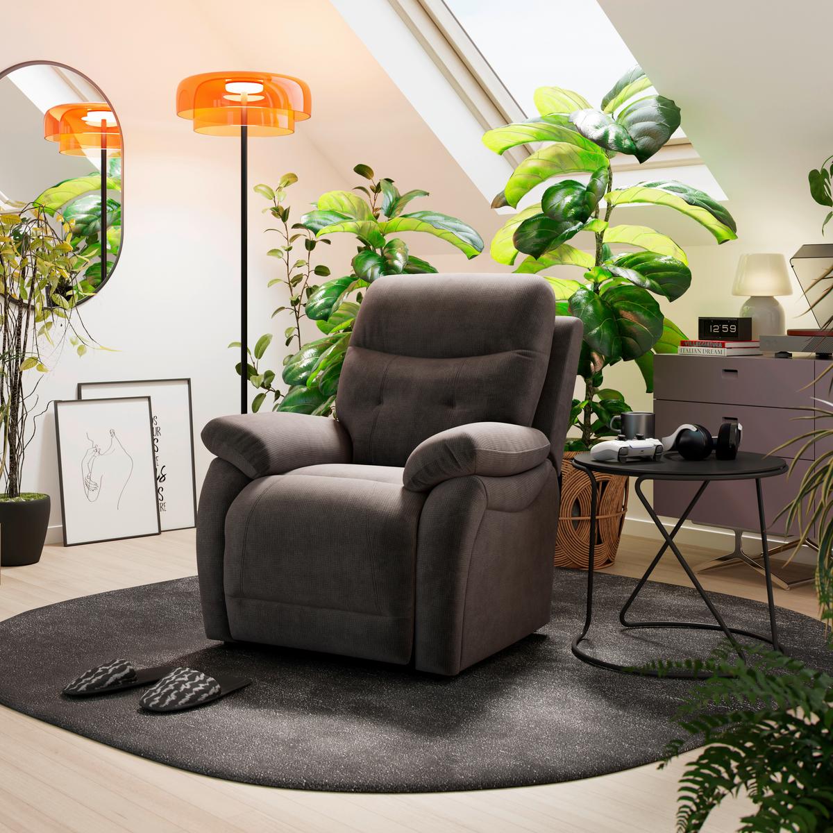 Relaxsessel Mario Webstoff braun, B: 89 cm - Schwarz/Braun, MODERN, Textil/Metall (89/107/94cm) - James Wood