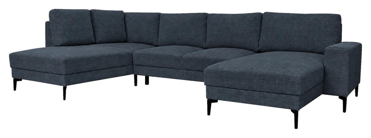 Wohnlandschaft Arizona mit Schlaffunktion, marineblau - Blau/Schwarz, KONVENTIONELL, Textil (196/339/165cm)