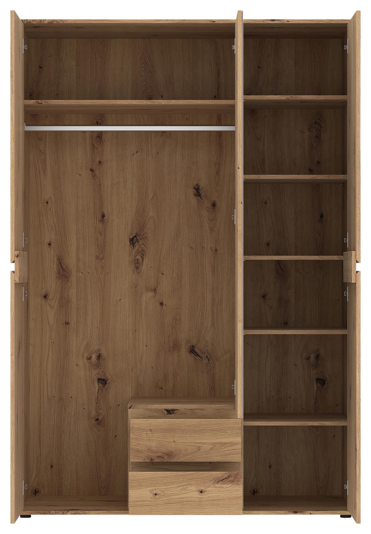 Kleiderschrank Zapato Eichefarben B: 137cm - Eiche Artisan, MODERN, Glas/Holzwerkstoff (137/199,9/55cm)