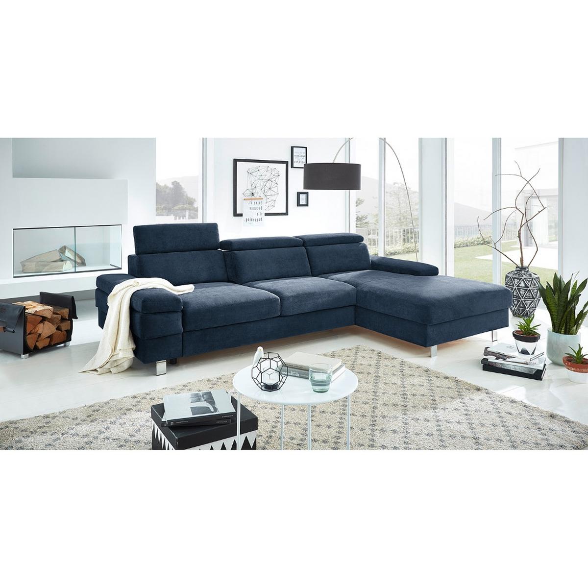 Ecksofa Elvis Dunkelblau S: 259x182 cm - Silberfarben/Dunkelblau, KONVENTIONELL, Textil (259/182cm) - Trendmanufaktur
