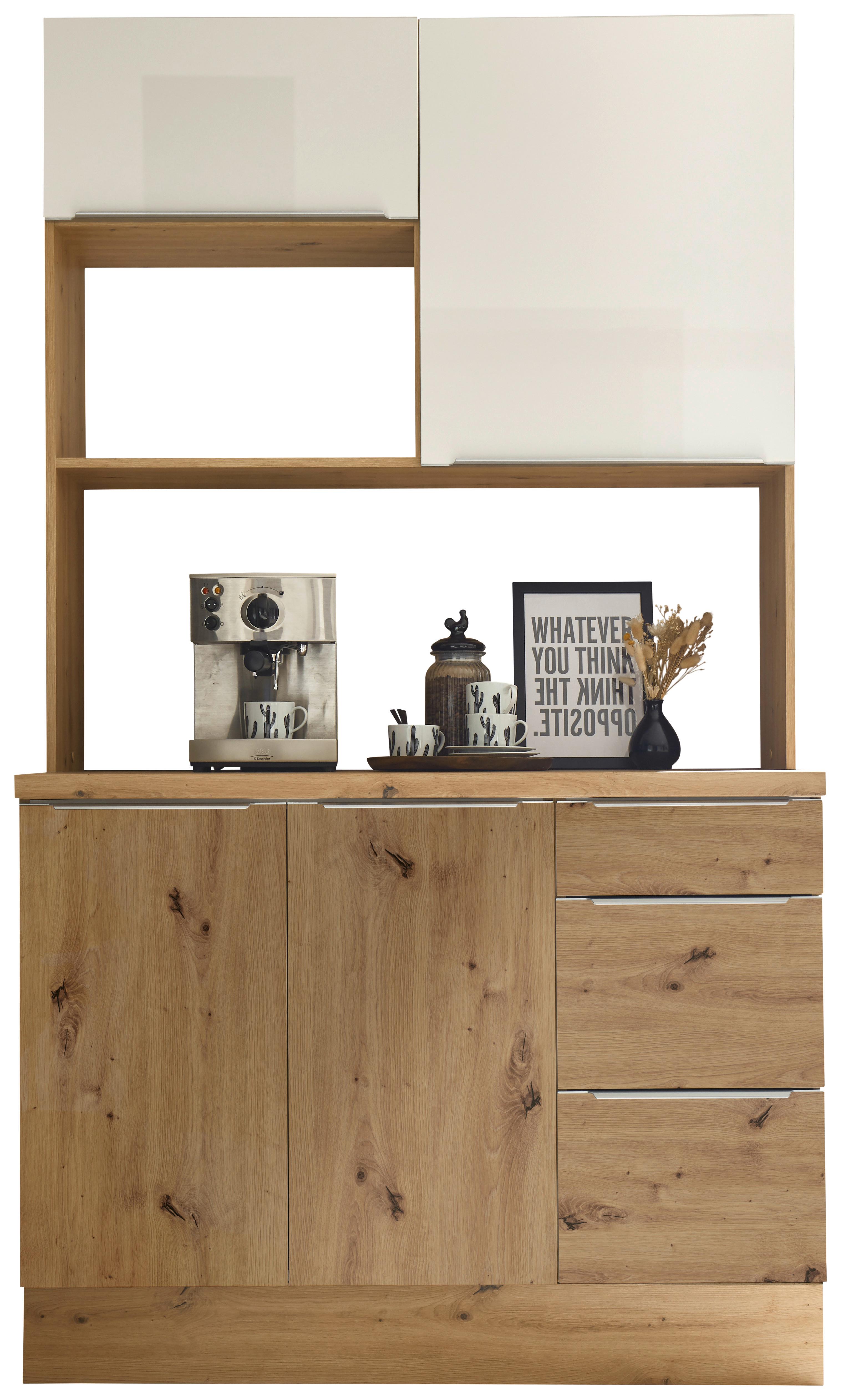 Miniküche ohne Geräte 120 cm Eiche Dekor/Weiß - Weiß Hochglanz/Eiche Artisan, LIFESTYLE, Holzwerkstoff (120cm) - Respekta