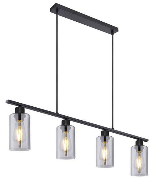 Hängeleuchte Hadera H: 120 Cm 4-Flammig, Rauchglas - Schwarz, Basics, Glas/Metall (98/10/120cm) - Globo
