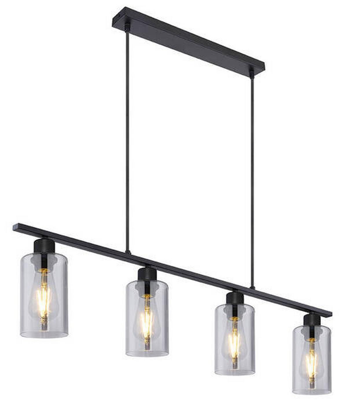 Hängeleuchte Hadera H: 120 cm 4-Flammig, Rauchglas - Schwarz, Basics, Glas/Metall (98/10/120cm) - Globo