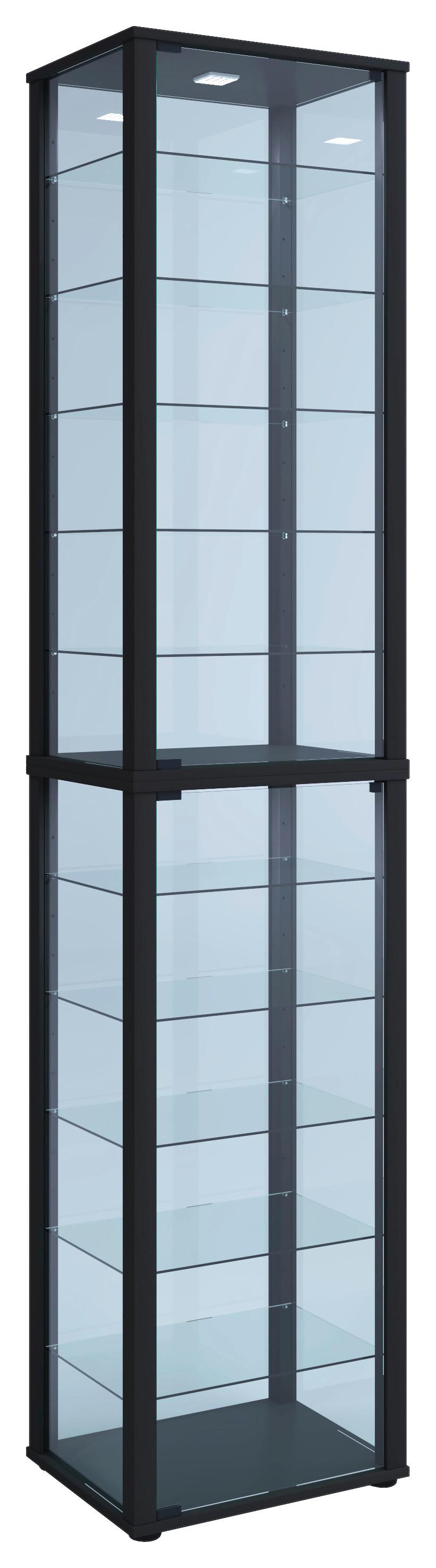 Vitrine Kavisa Schwarz B: 50 cm mit 10 Einlegeböden - Schwarz, MODERN, Glas/Holzwerkstoff (50/227/38cm) - MID.YOU