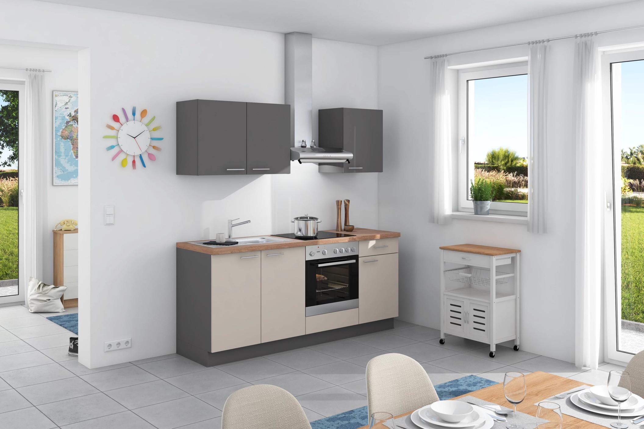 Küchenzeile Base ohne Geräte 200 cm Crema/Anthrazit