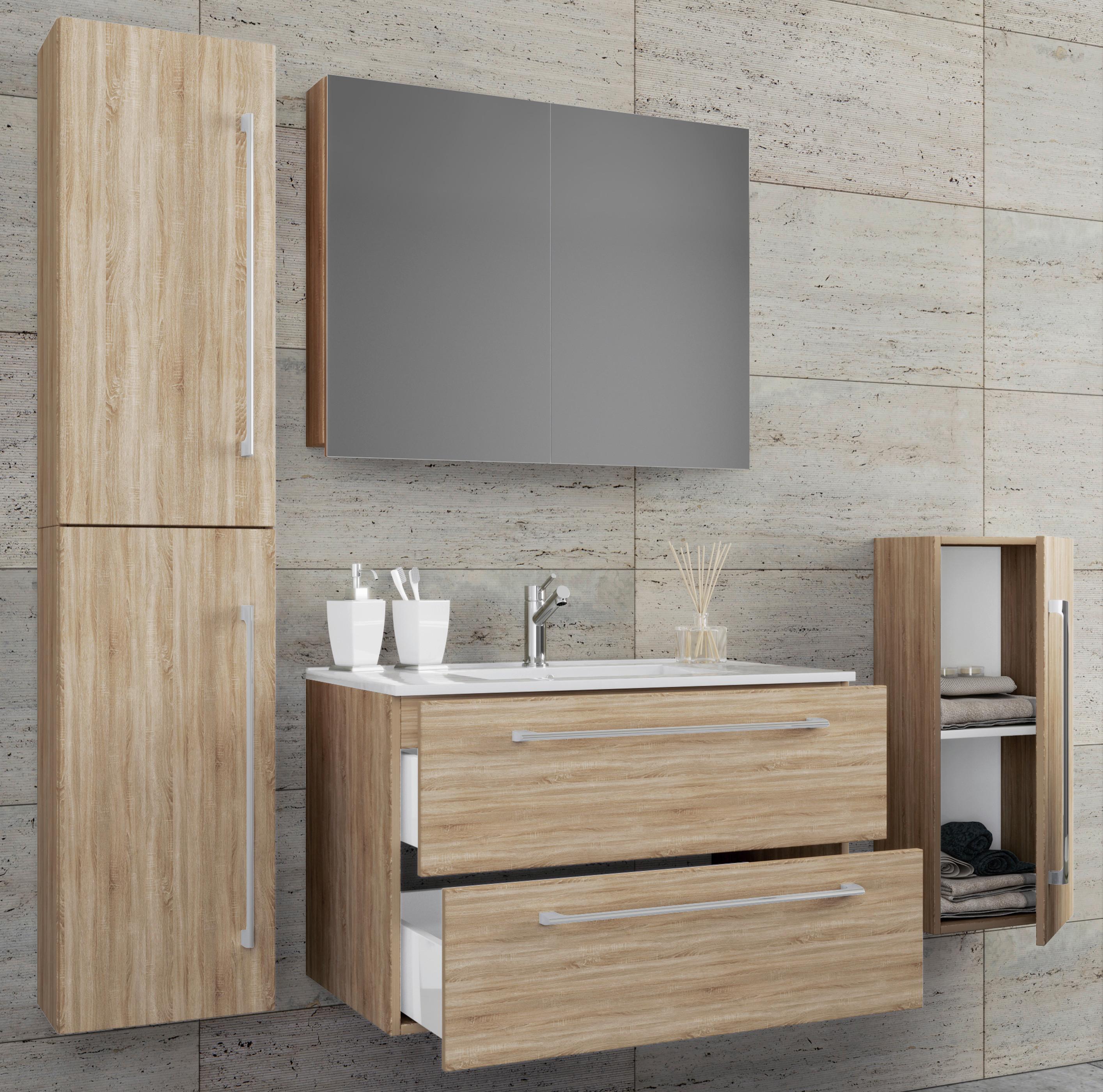 Badezimmer Badinos 5-Teilig Sonoma Eiche B: 60 cm - Weiß/Sonoma Eiche, MODERN, Keramik/Holzwerkstoff (127cm) - MID.YOU